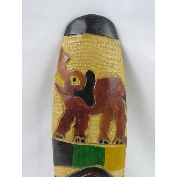 Hand Carved Hand Painted Wood African Tribal Mask Man Elephant  17" Tall - Picture 3 of 6